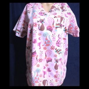 I Love Scrubs Ladies V-Neck Scrub Top Cat Nap Time